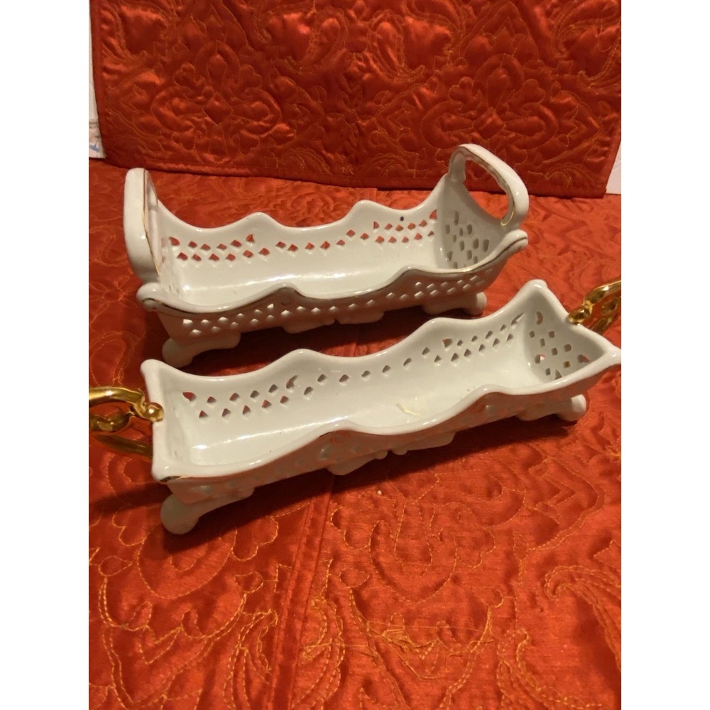 Two Vtg‎ Porcelain Treasures serving dishes Crackers Cheese perforated 10" & 12"
